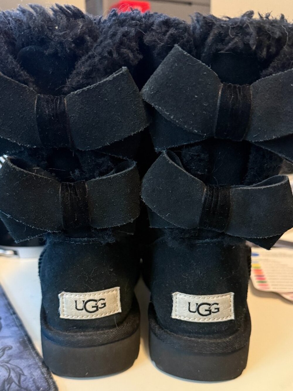 UGG Bailey Suede Bow Black Boots Size 5 – Excellent Condition